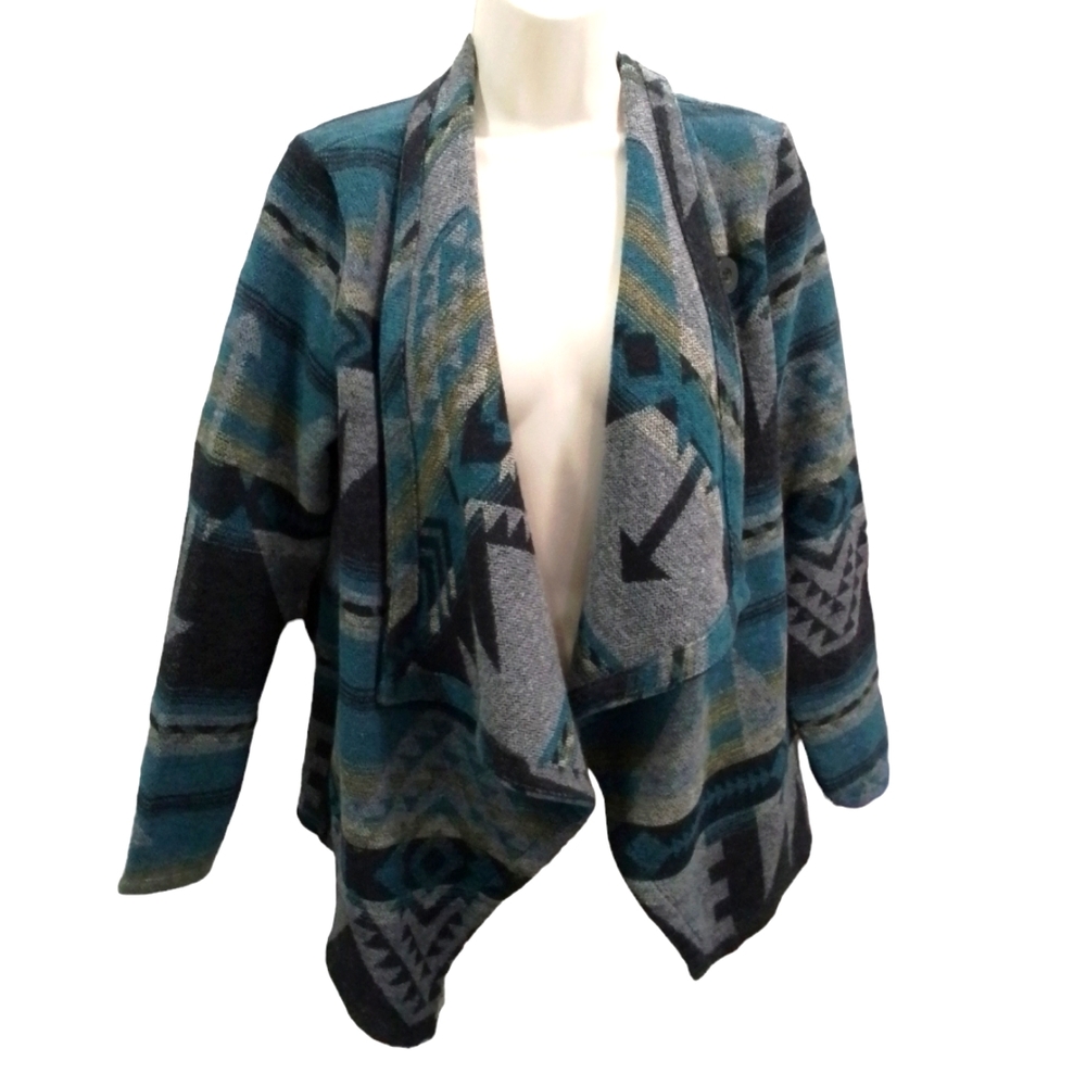 Aztec Geometric Pattern Open Wool Cardigan